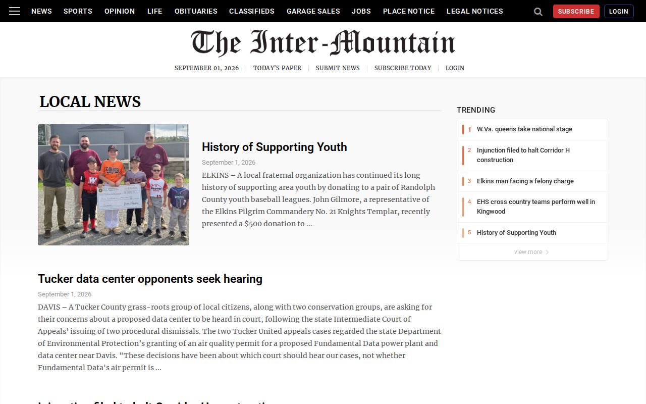 The Inter-Mountain local news webpage